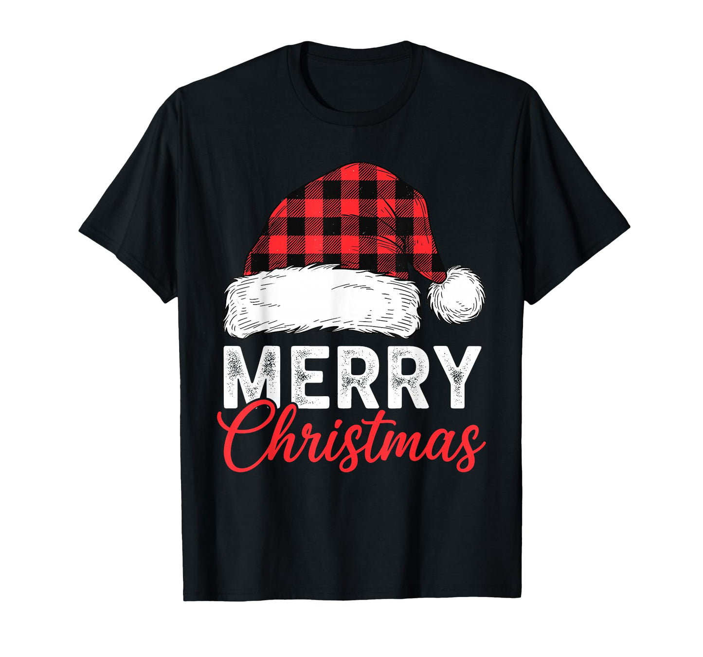 Merry Christmas Shirt Santa Hat Buffalo Plaid Men Women Kids T-Shirt