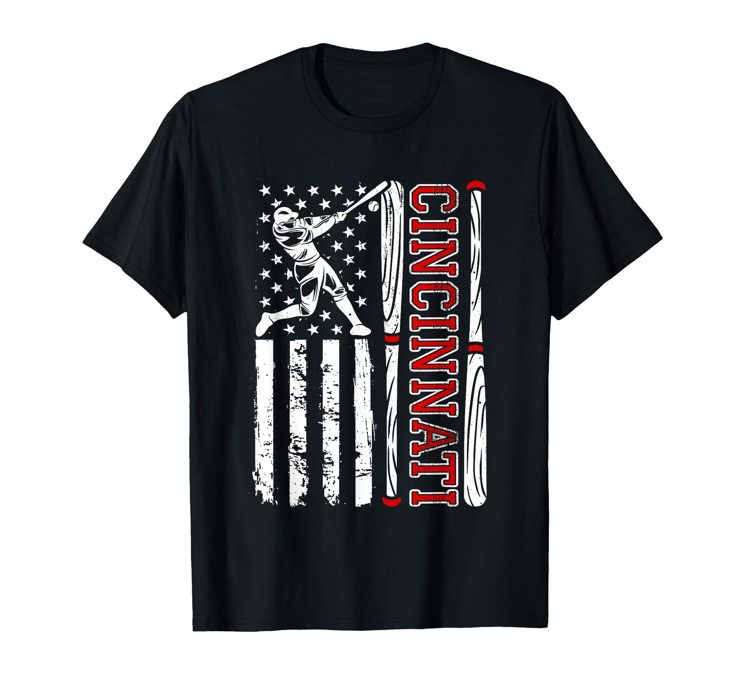 American Flag Vintage Cincinnati Baseball Lover Men Women T-Shirt