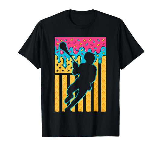 Lacrosse Ice Cream Drip Boys American Flag T-Shirt