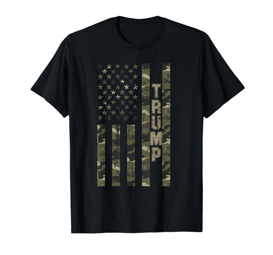 Trump United States Distressed Camo w US Flag T-Shirt