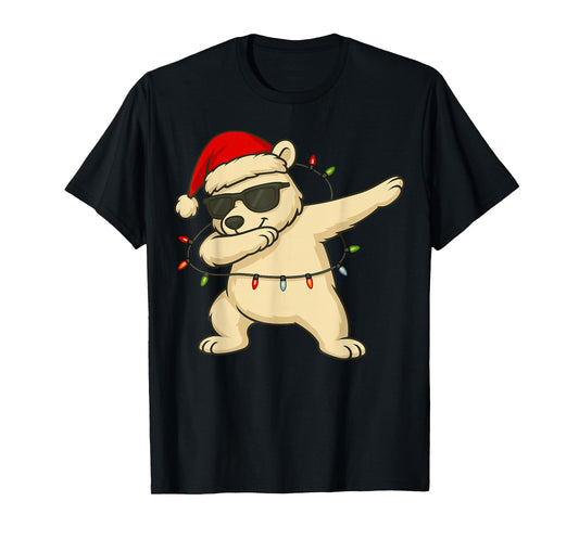 Dabbing Polar Bear with Christmas Hat and Lights T-Shirt