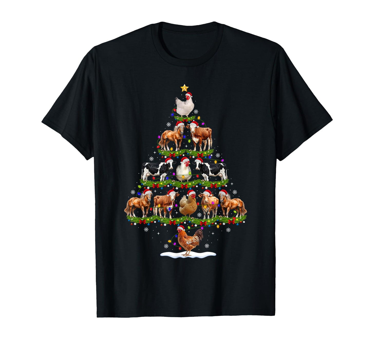 Animal Christmas Tree Lights Chicken Cow Goat Farm Farmer T-Shirt