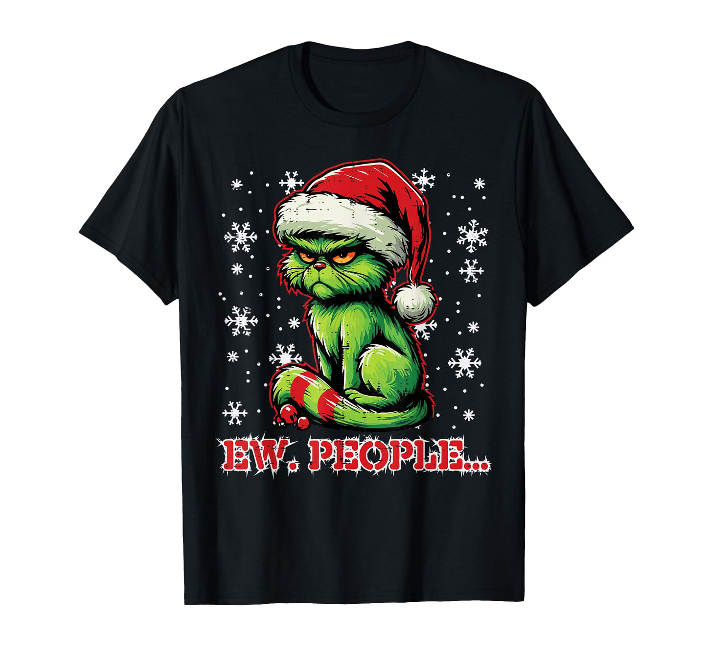 Christmas Cat Santa Ew People Funny Xmas Men Women Kids T-Shirt