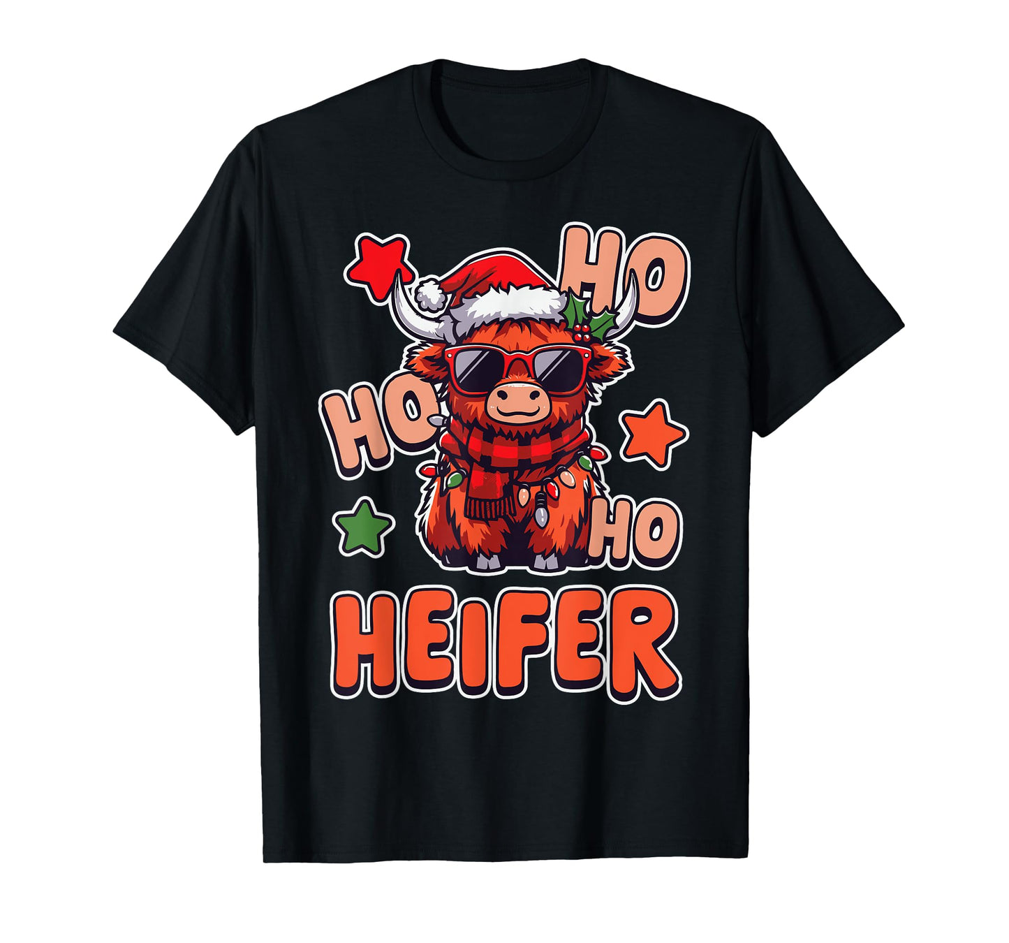 Ho Ho Ho Heifer Funny Christmas Highland Cow Holiday T-Shirt