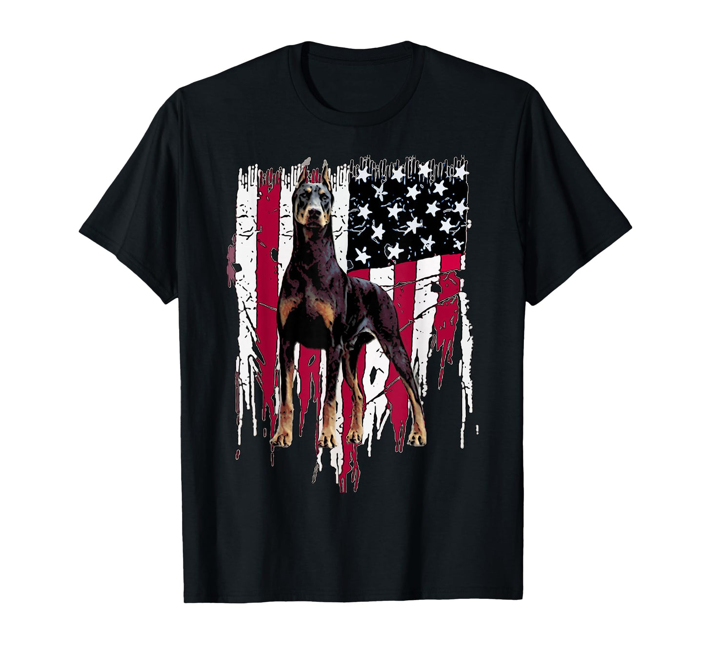 Doberman Pinscher American Flag USA Awesome T-Shirt Small