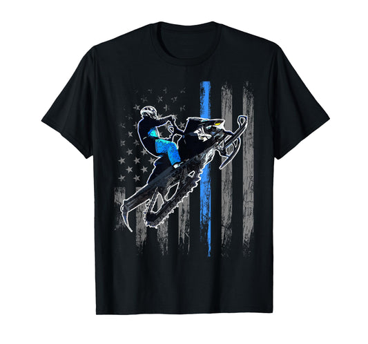 American Flag Snowmobile Men Snowmobile Riding Gift T-Shirt