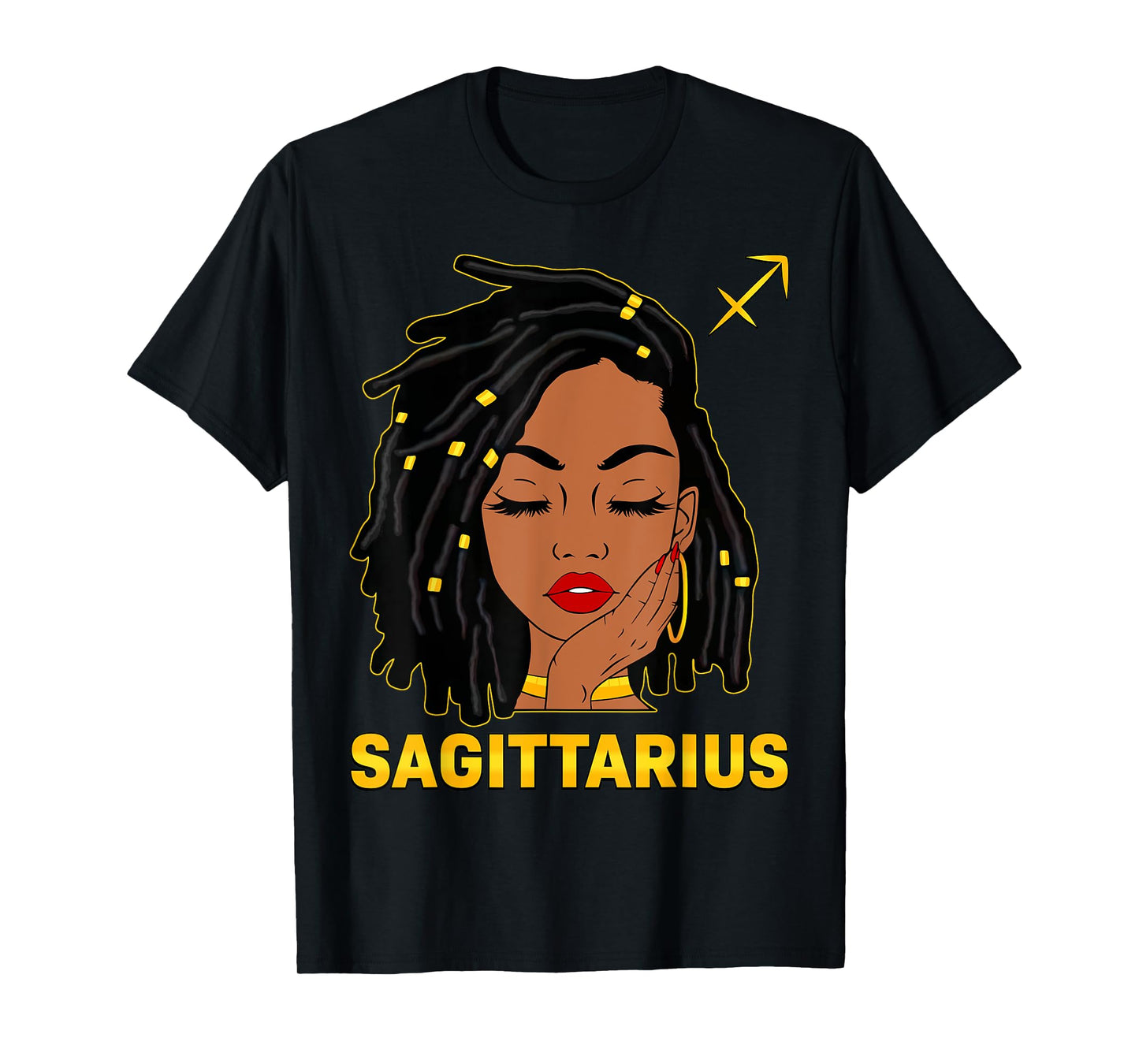 Sagittarius Queen Loc'd Hair Black Woman Zodiac Sign Bday T-Shirt