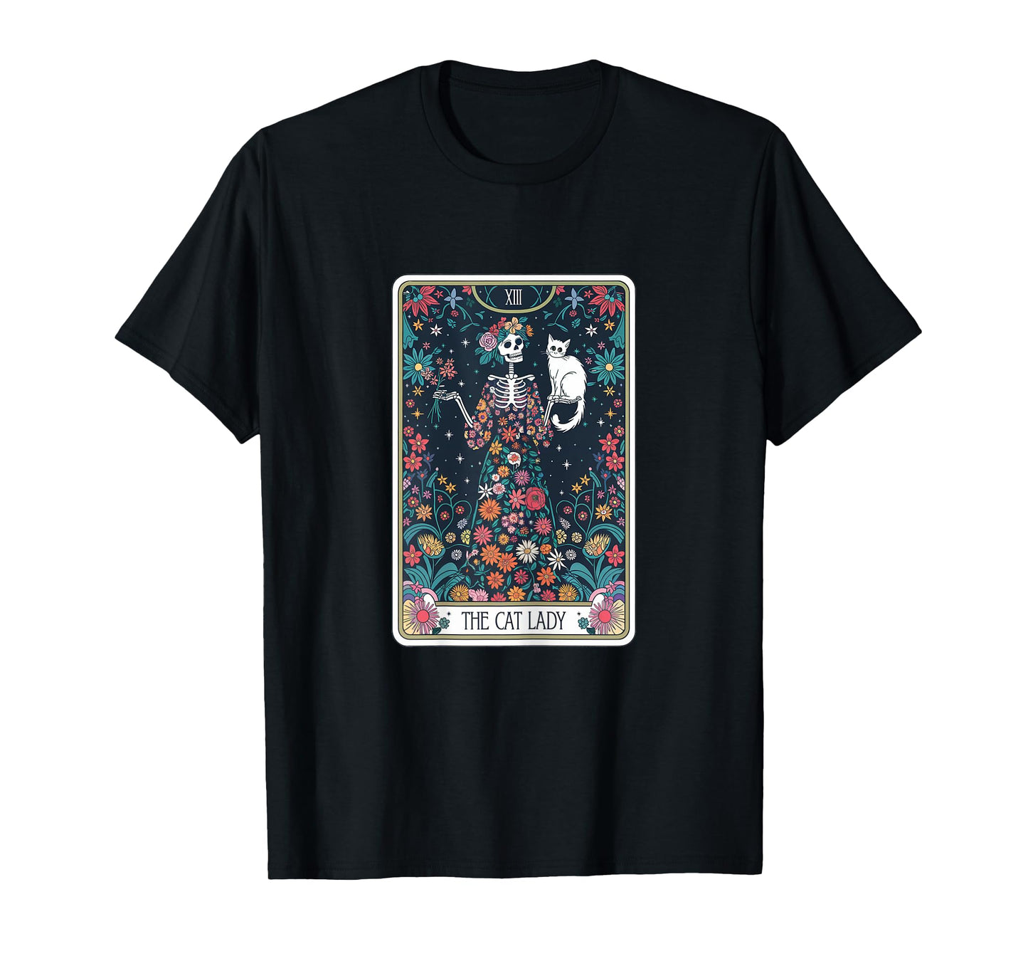 Tarot Card The Cat Lady Cats Lover Vintage Goth Art Skeleton T-Shirt
