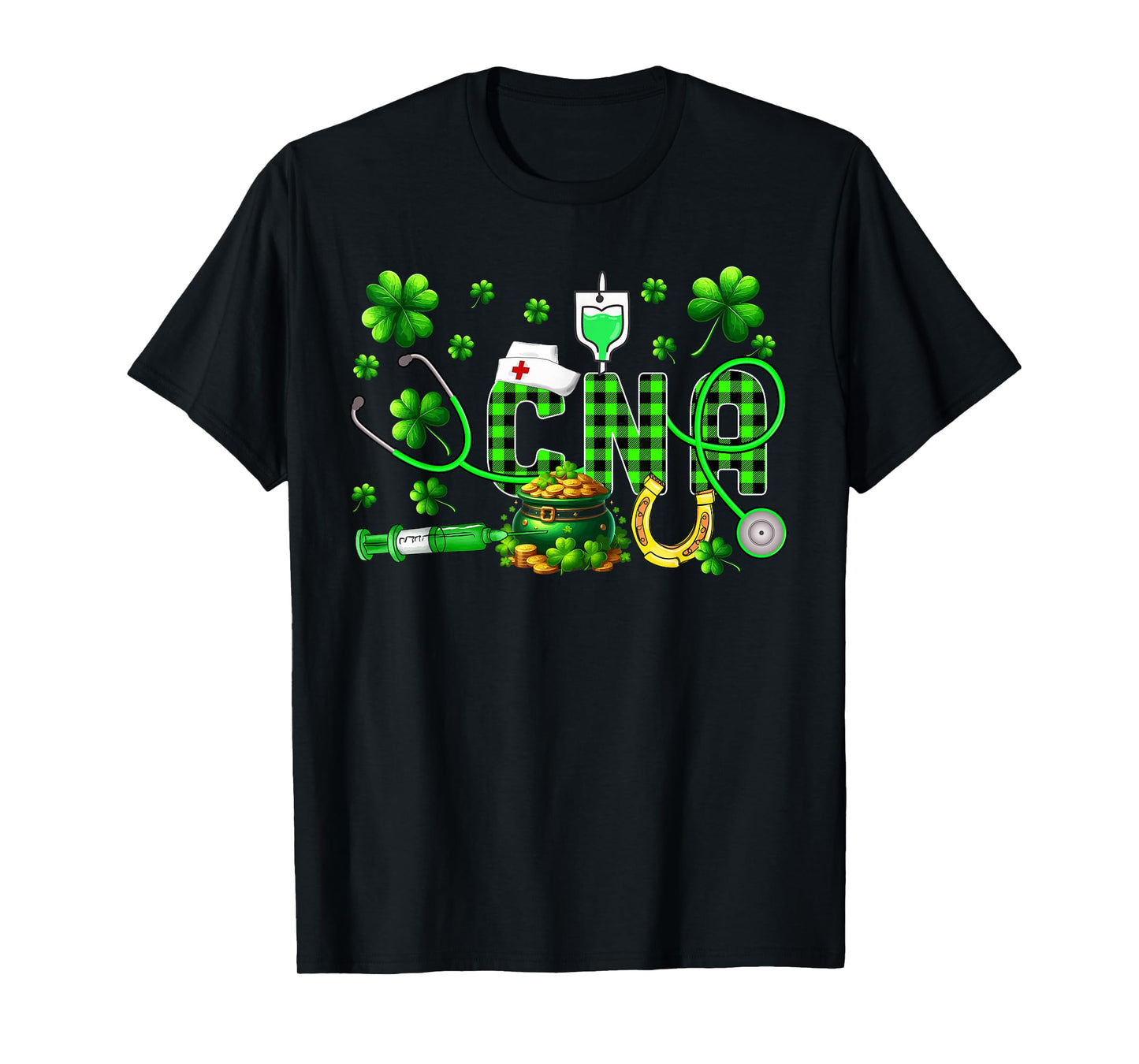 CNA Nurse Stethoscope Shamrocks Lucky Patrick's Day Coin T-Shirt
