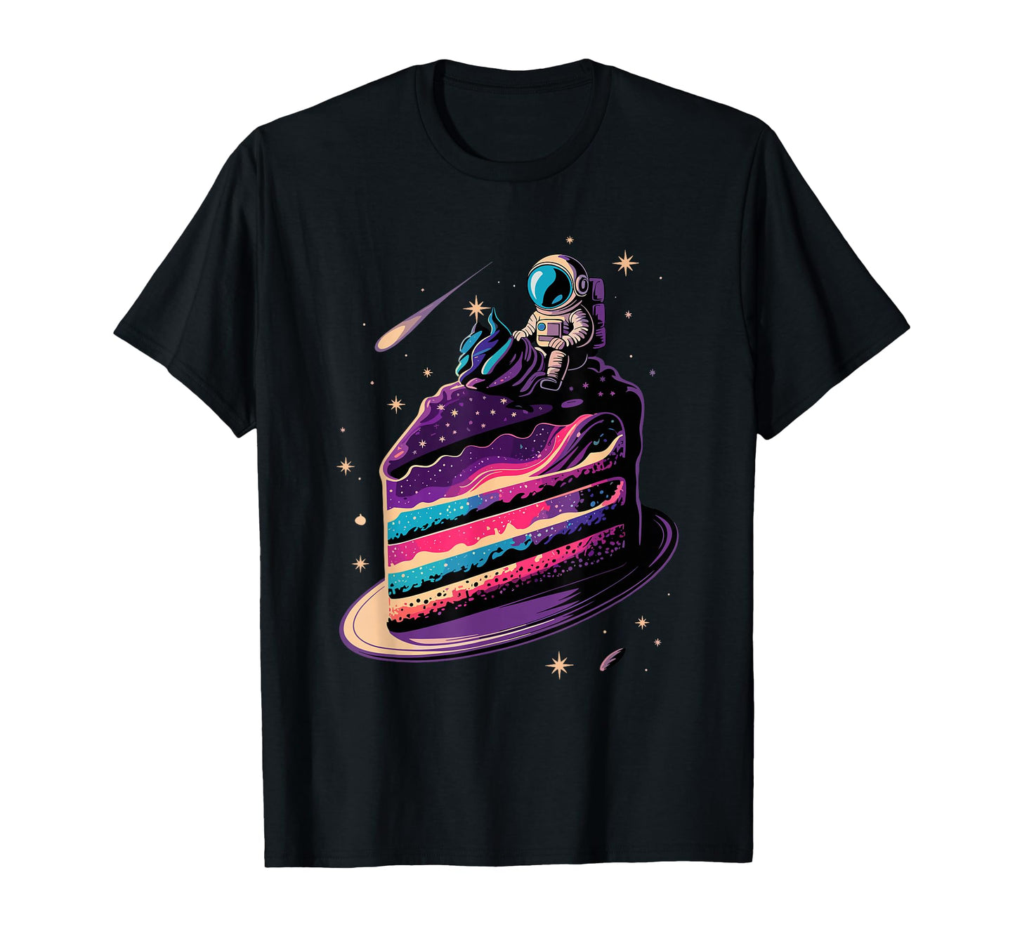 Astronaut Sitting Cake Space Stars Galaxy Planets T-Shirt