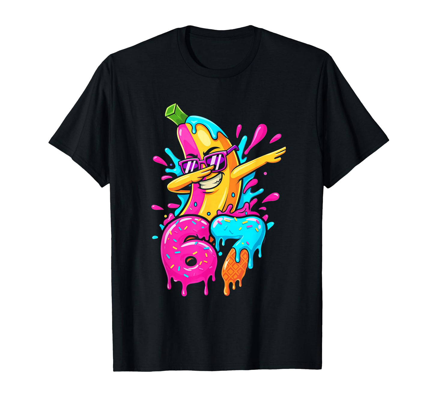 67 Funny Baseball Dabbing Banana 6 7 Dripping Ice Cream Meme T-Shirt