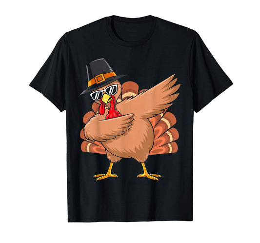 Dabbing Turkey Thanksgiving Pilgrim Turkey Costume Boys Kids T-Shirt