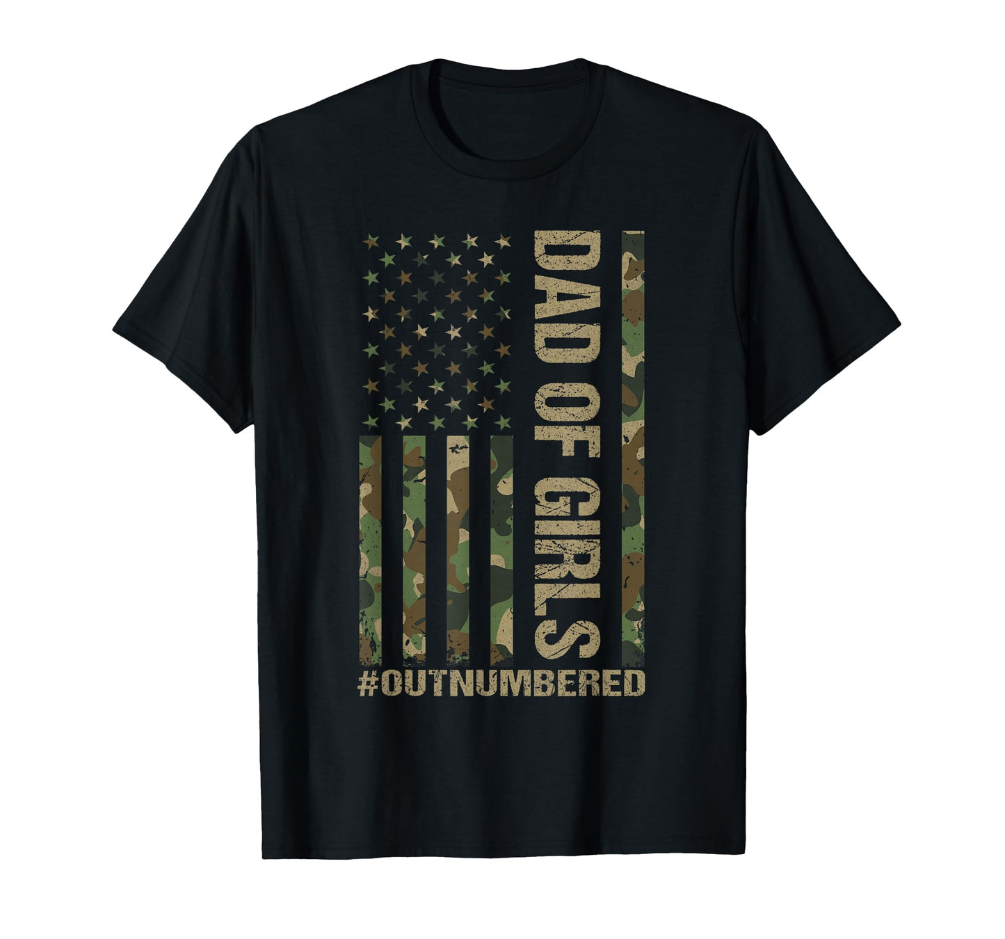 Dad Of Girls Outnumbered Camo American Flag Dad Father's Day T-Shirt