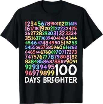 100th Day of School Teacher 100 Days Brighter Math Numbers T-Shirt