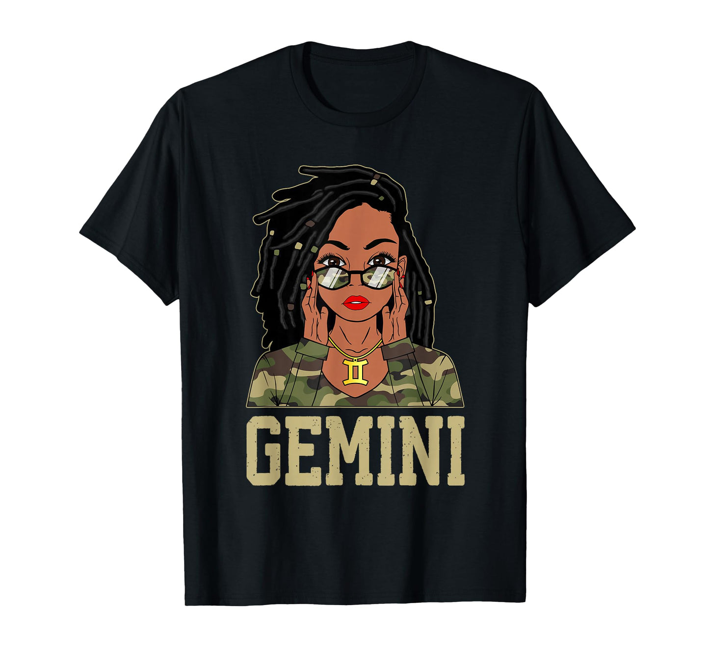 Gemini Loc'd Hair Sassy Black Woman Camo Melanin Girl T-Shirt