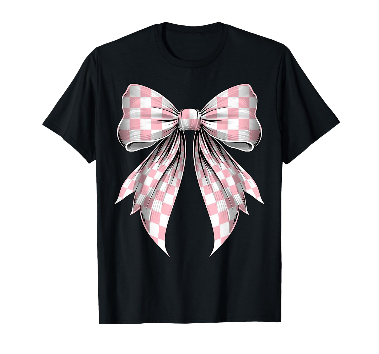 Coquette Bow Danish Pastel Pink Checked Pattern Girls Women T-Shirt