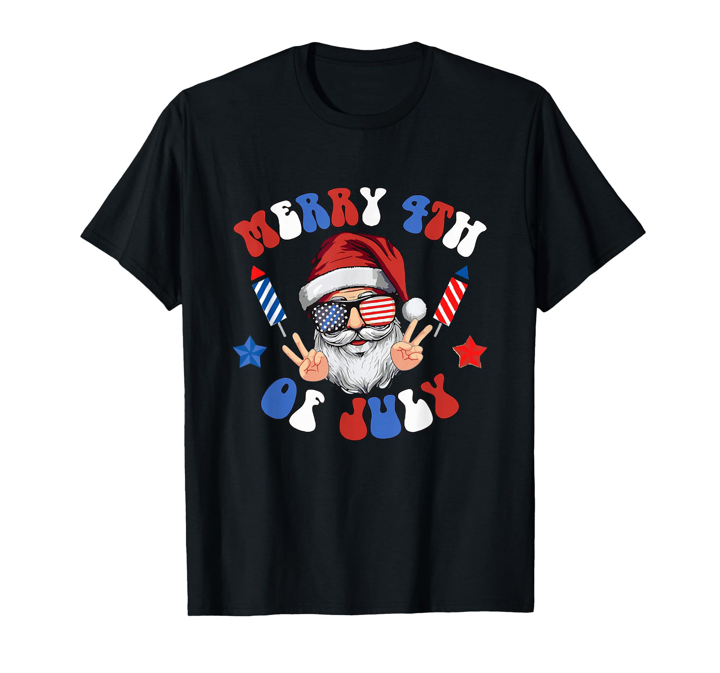 Santa Claus American USA Flag Christmas in July 4th of July T-Shirt
