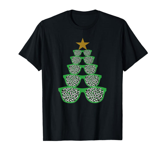 Cute Sunglasses Optometrist Christmas Tree Leopard Optician T-Shirt