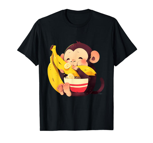 Banana Monkey Cute Monkey Wildlife Drawing Bananas Fruit T-Shirt