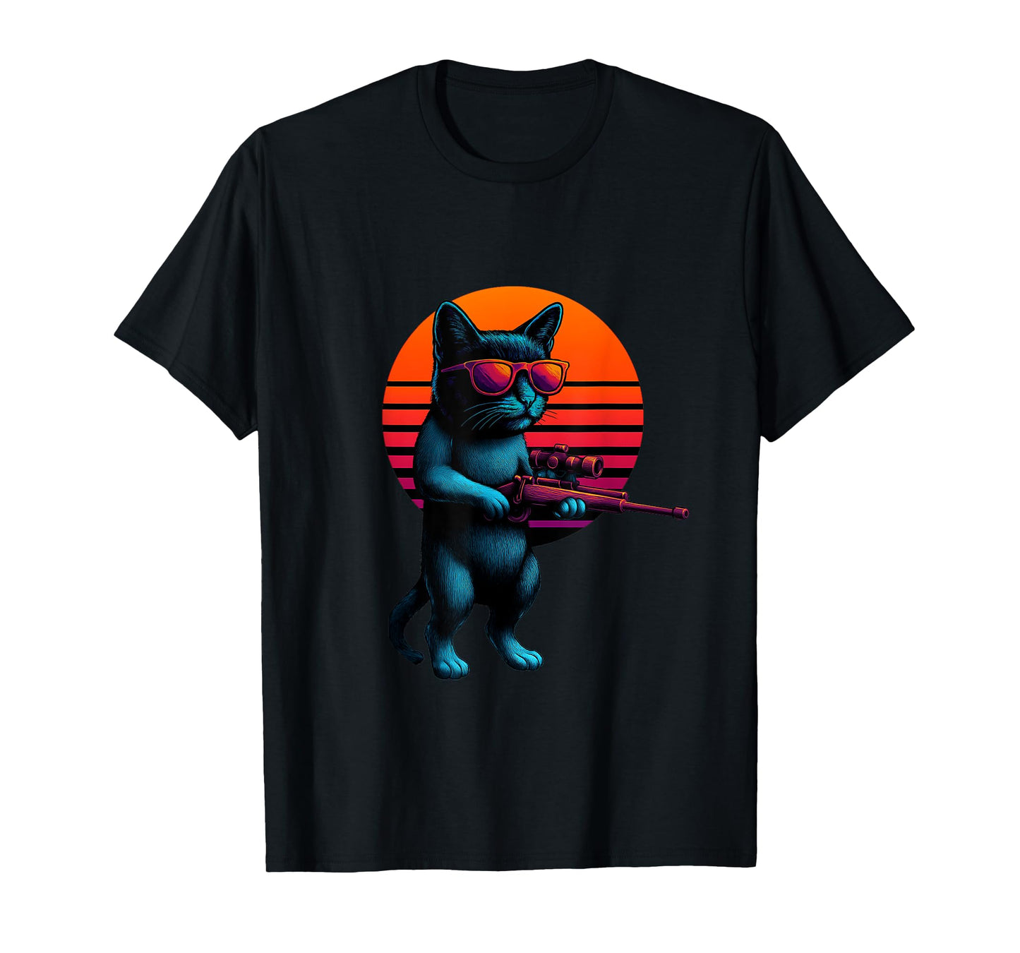 Retro Cat With Rifle Sport Shooting Shooter T-Shirt