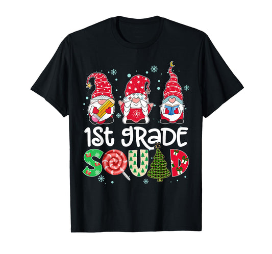 1st Grade Squad Gnome Teacher Christmas Pine Buffalo Plaid T-Shirt