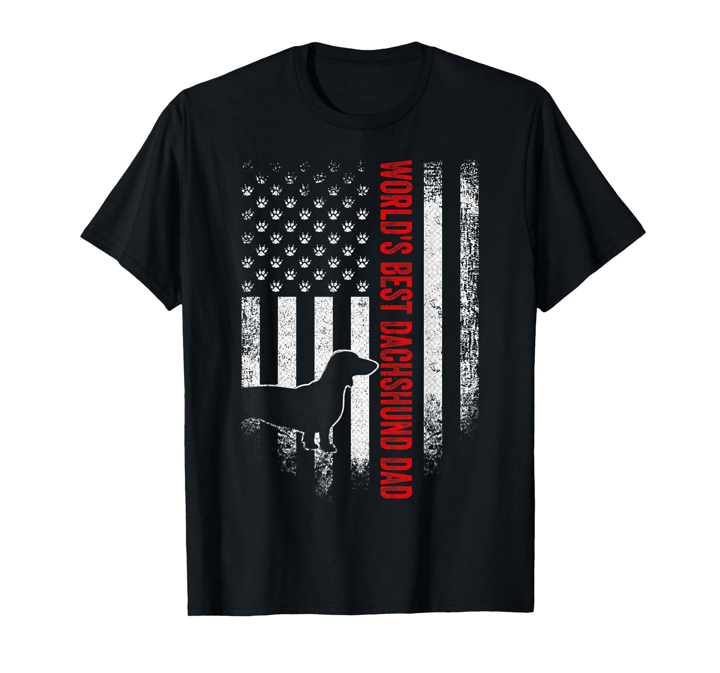 Vintage American Flag World's Best Dachshund Dad Silhouette T-Shirt for Women Men