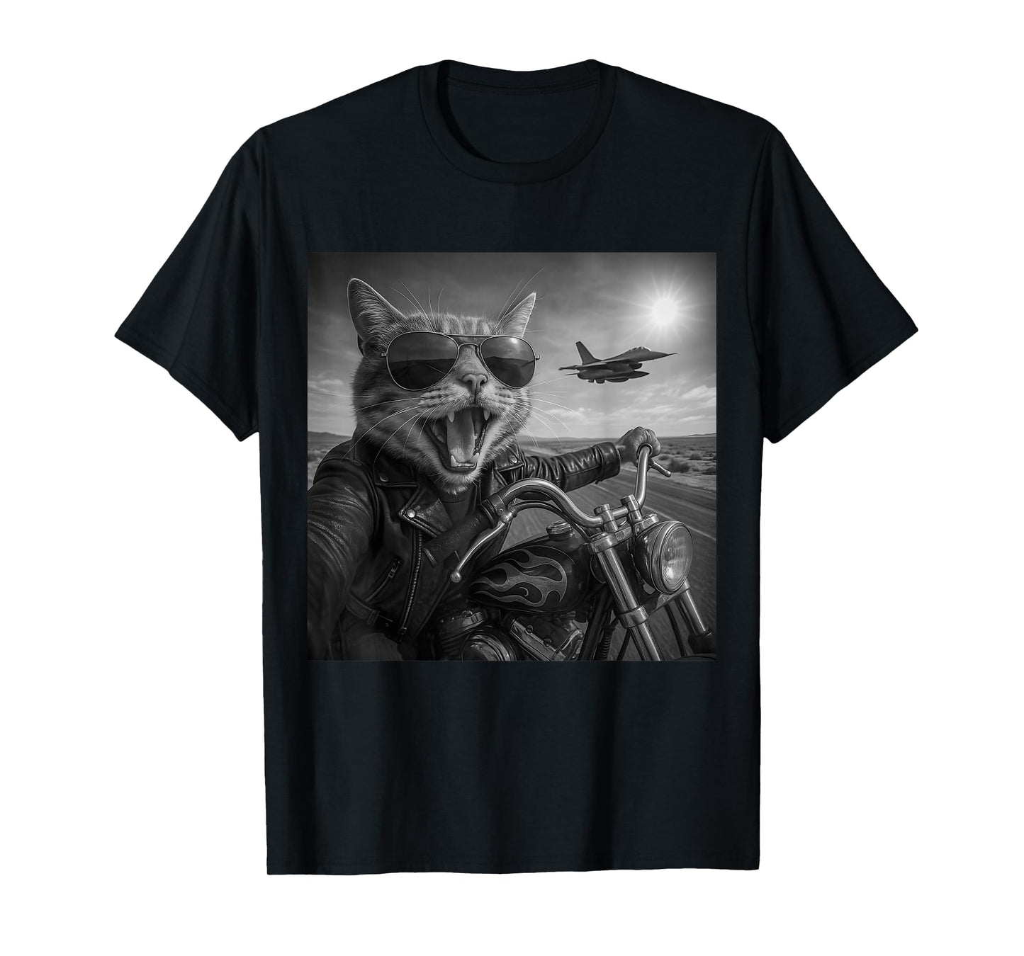 Funny Cat Biker Motorcycle Cat Selfie Jet Airplane Men Women T-Shirt
