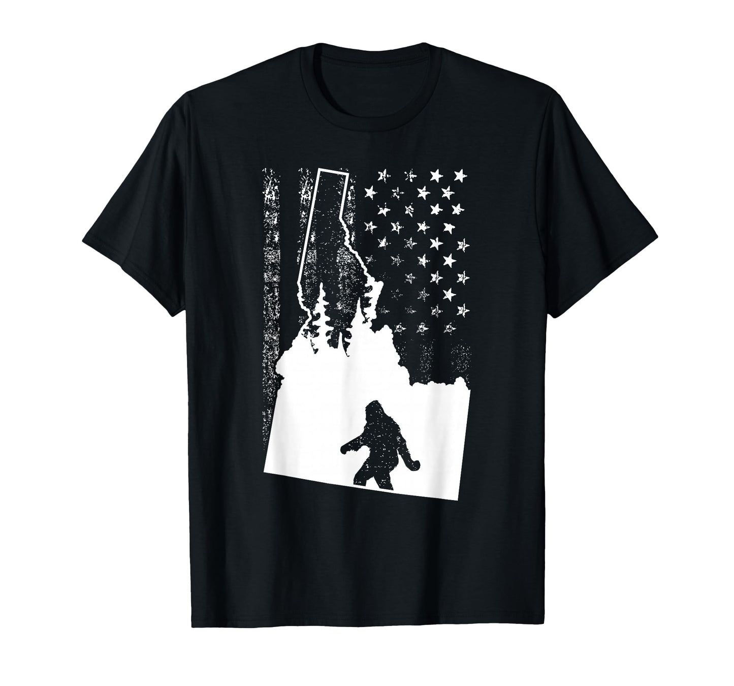 Idaho Bigfoot American Flag Silhouette Sasquatch Usa Flag T-Shirt