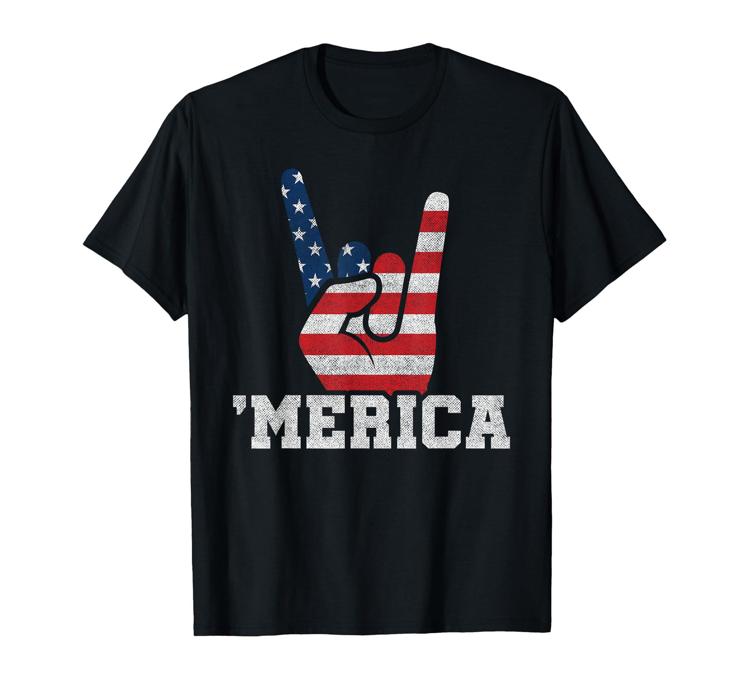 Merica - Rock On Retro Vintage USA American Flag 4th of July T-Shirt