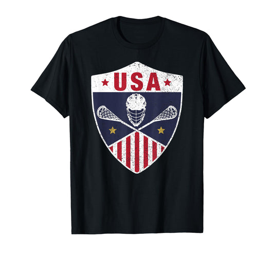 Retro America Lacrosse T-Shirt I Proud USA Lax Player Jersey T-Shirt