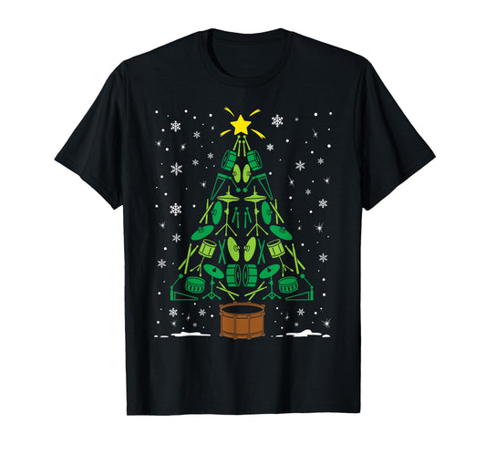 Drummer Christmas Tree Marching Band Holiday Matching Family T-Shirt