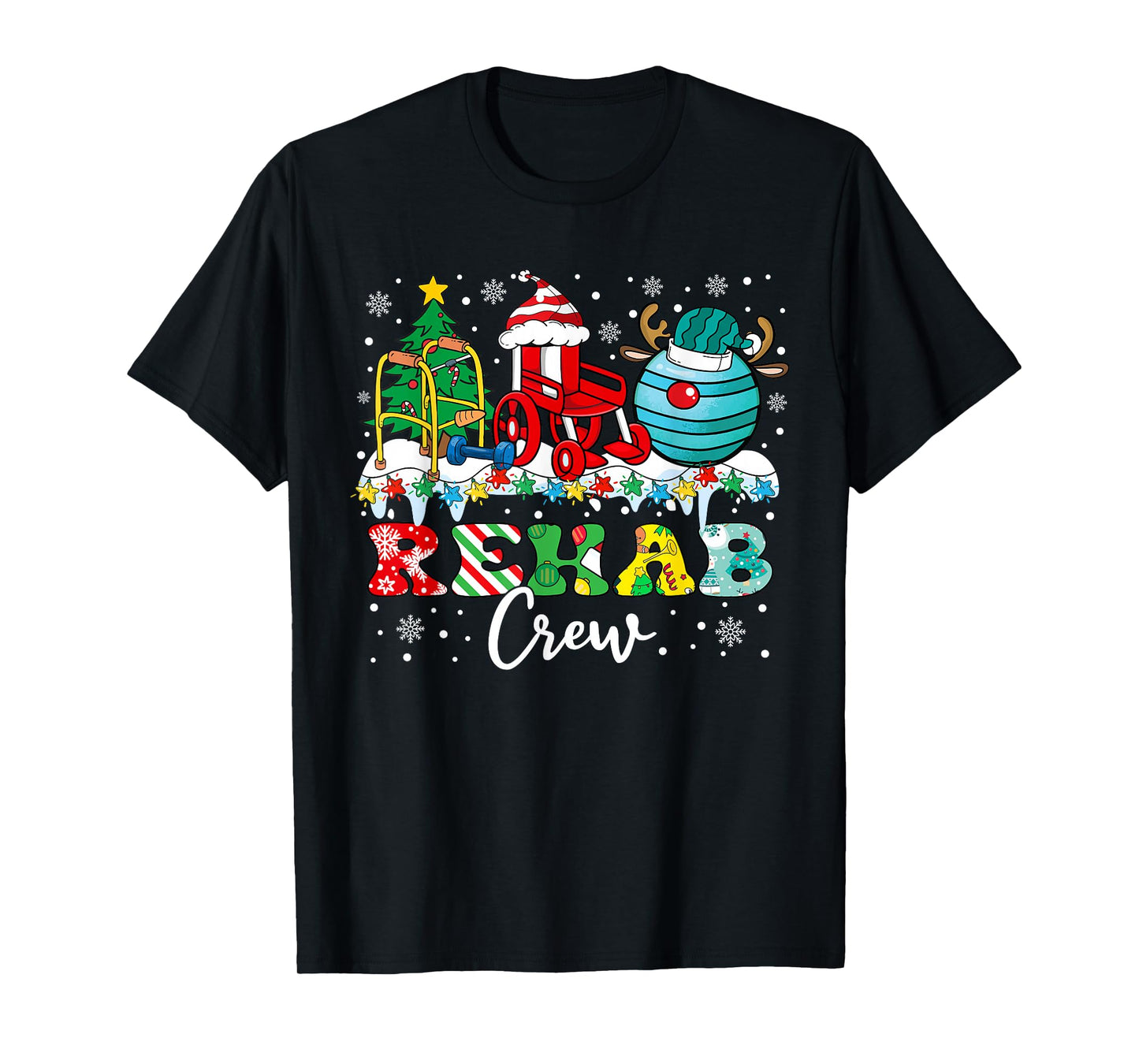 Rehab Crew Wheelchair Santa Reindeer Rehab Nurse Christmas T-Shirt