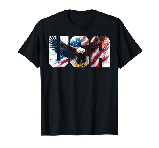 USA American Flag Women Men Bald Eagle Patriotic 4th of July T-Shirt