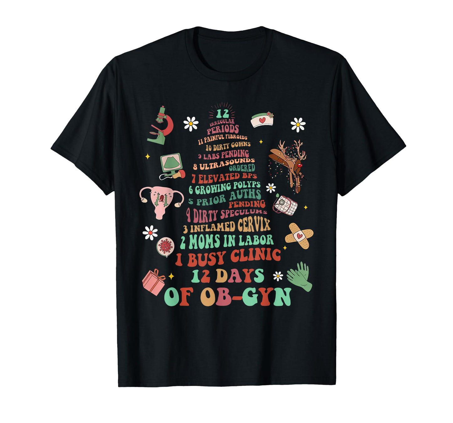 12 Days of OB-GYN Christmas Tree Labor & Delivery Nurse Xmas T-Shirt