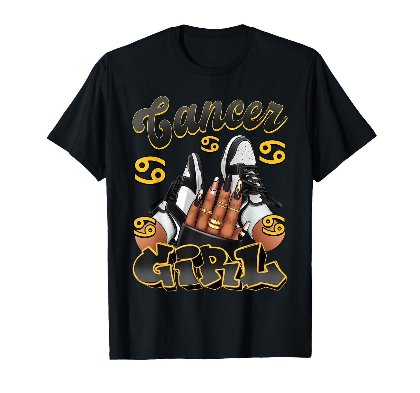 Cancer Girl Birthday Afro Queen Sneakers Zodiac Sign T-Shirt
