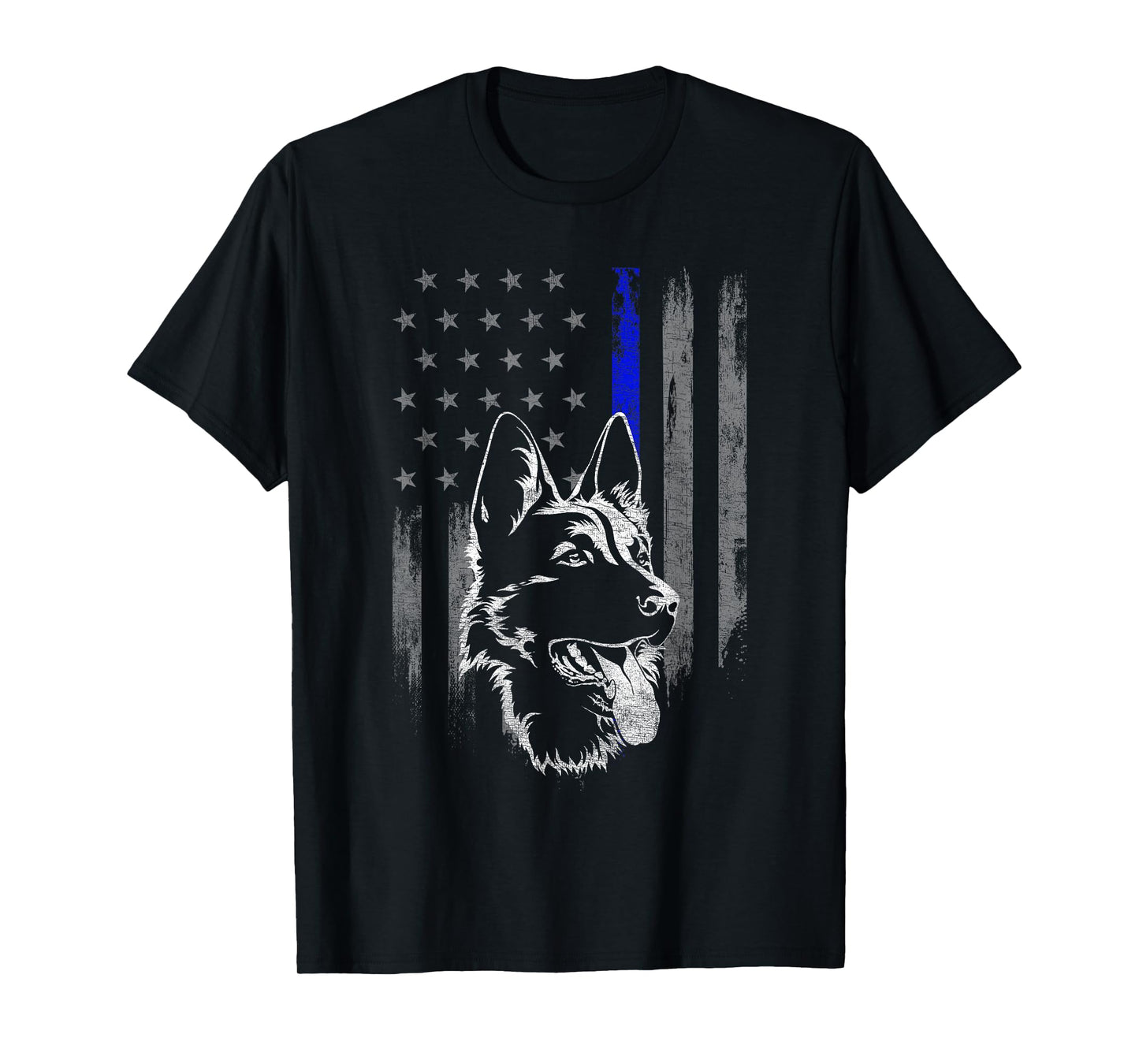 American Flag Thin Blue Line Flag German Shepherd Police T-Shirt