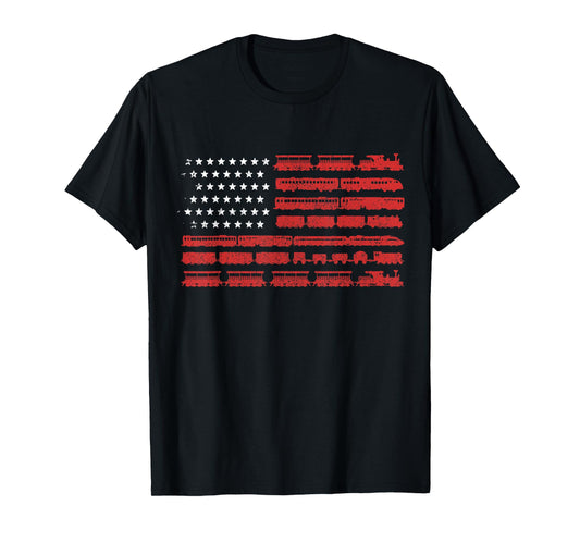 Train American Flag Patriotic Locomotive Railroad T-Shirt