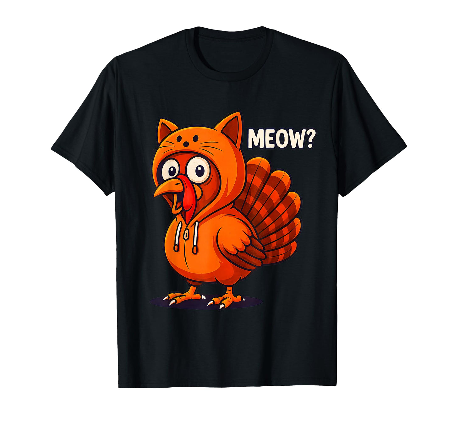 Funny cat Thanksgiving Meow Turkey for Kids Men Women T-Shirt