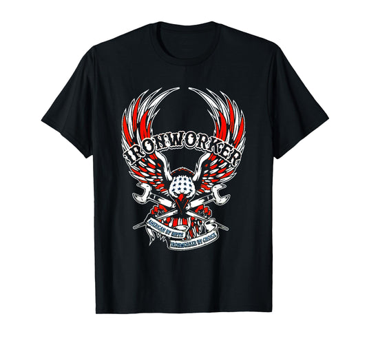 American By Birth Ironworker By Choice USA Flag Eagle Design Women Kids Men T-Shirt