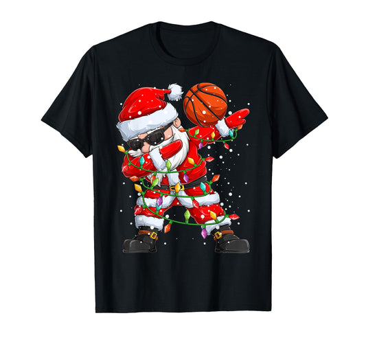Dabbing Santa Basketball Christmas Tree Lights Kids Dab Xmas T-Shirt