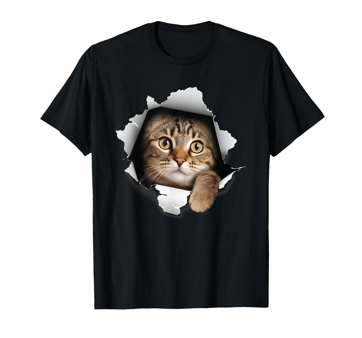 Cat Looking Through Hole - Cat Lover Kitten Owner Kitty T-Shirt for Men Women Kids
