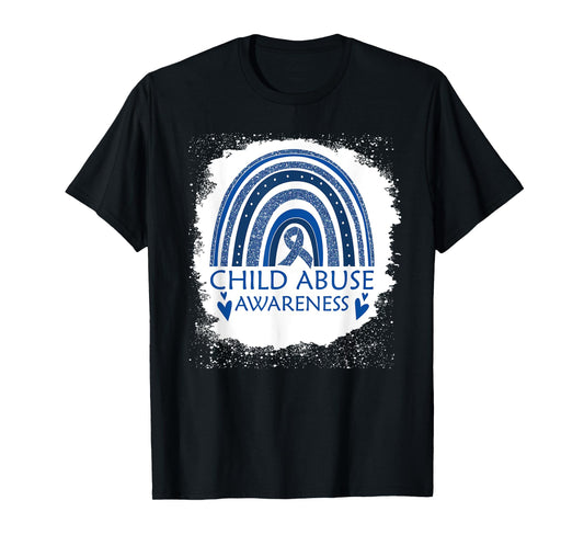 Child Abuse Awareness Bleached Rainbow Blue Ribbon Men T-Shirt