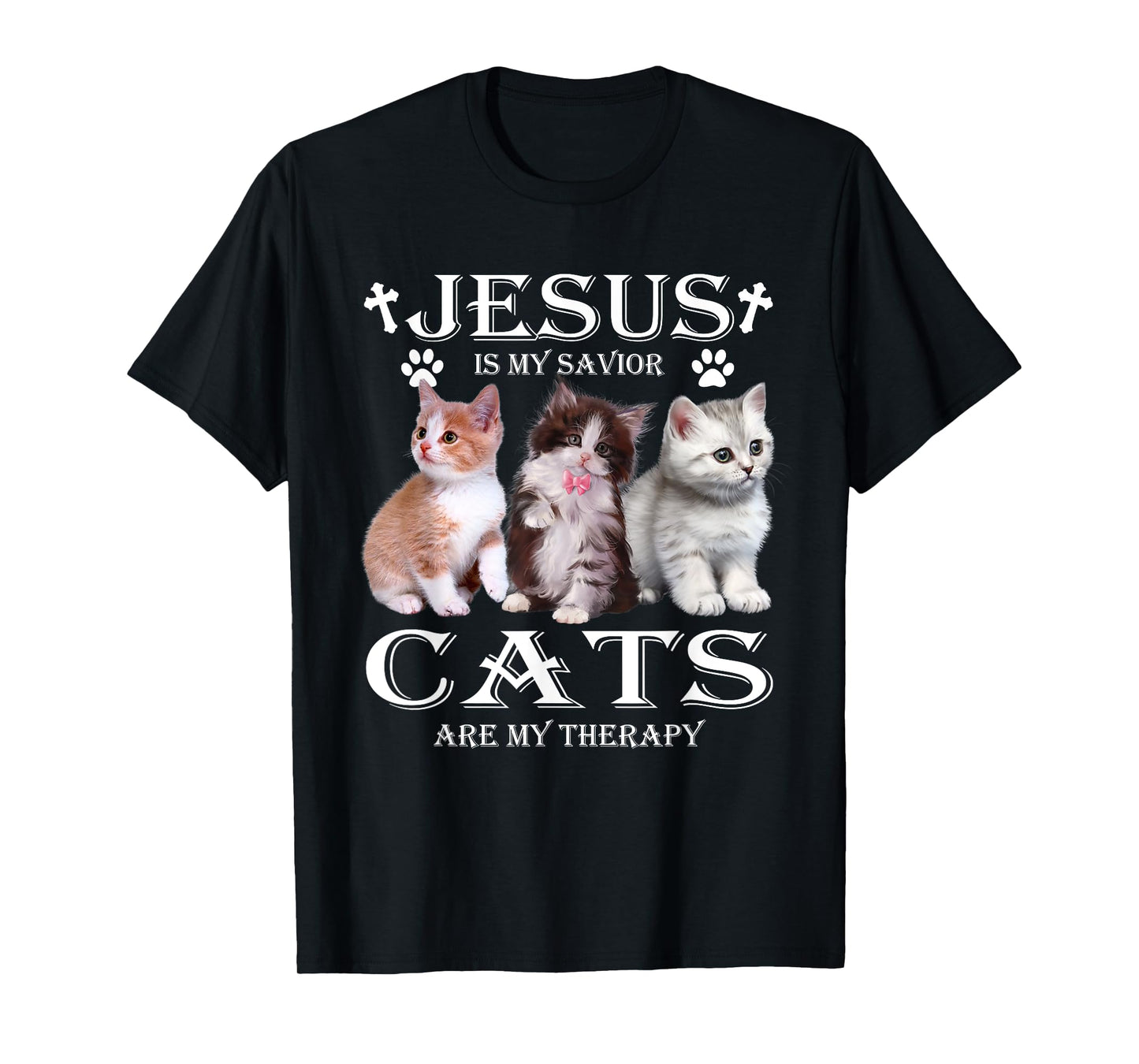 Jesus is My Savior Cats Are My Therapy Christians Cat Lover T-Shirt