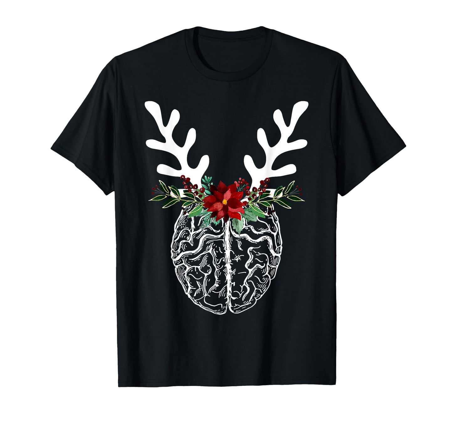 Anatomy Brain Floral Reindeer Christmas Neurology Nurse T-Shirt