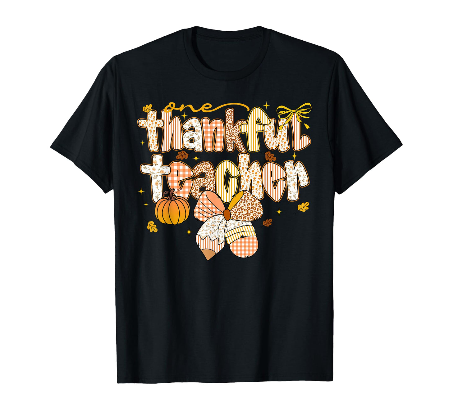 One Thankful Teacher Coquette Bow Pumpkin Thanksgiving Funny T-Shirt