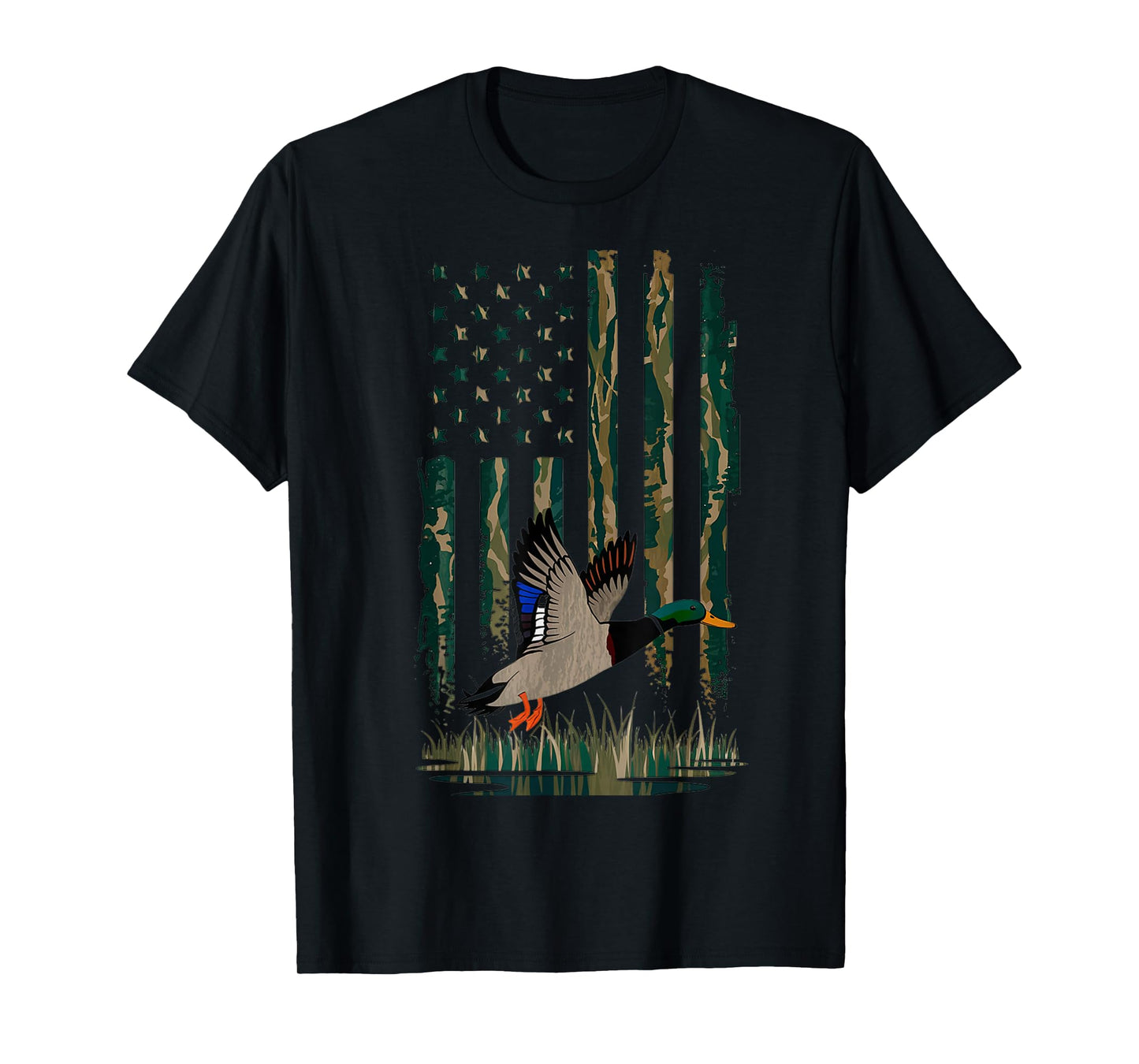 Duck Hunting Shirt Men Boys Kids Waterfowl Hunters Camo Flag T-Shirt