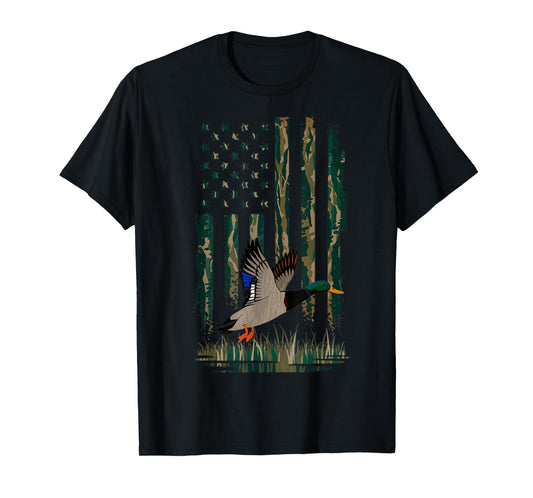 Duck Hunting Shirt Men Boys Kids Waterfowl Hunters Camo Flag T-Shirt