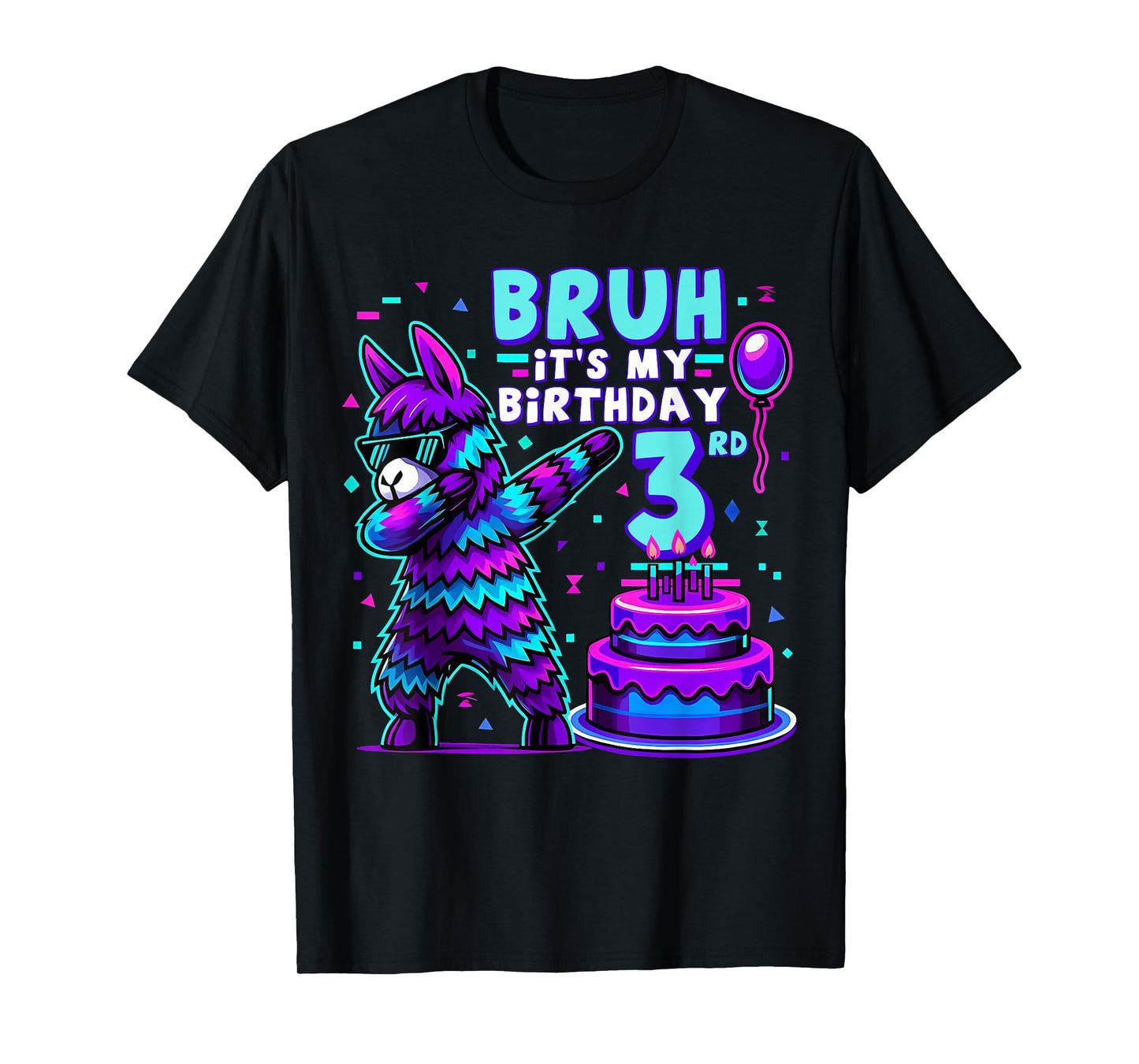 Bruh Dabbing It's My 3rd Birthday Llama Pinata 3 Year Old T-Shirt