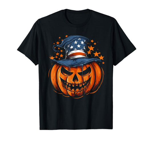 Patriotic USA Flag Halloween Pumpkin Women, Men T-Shirt