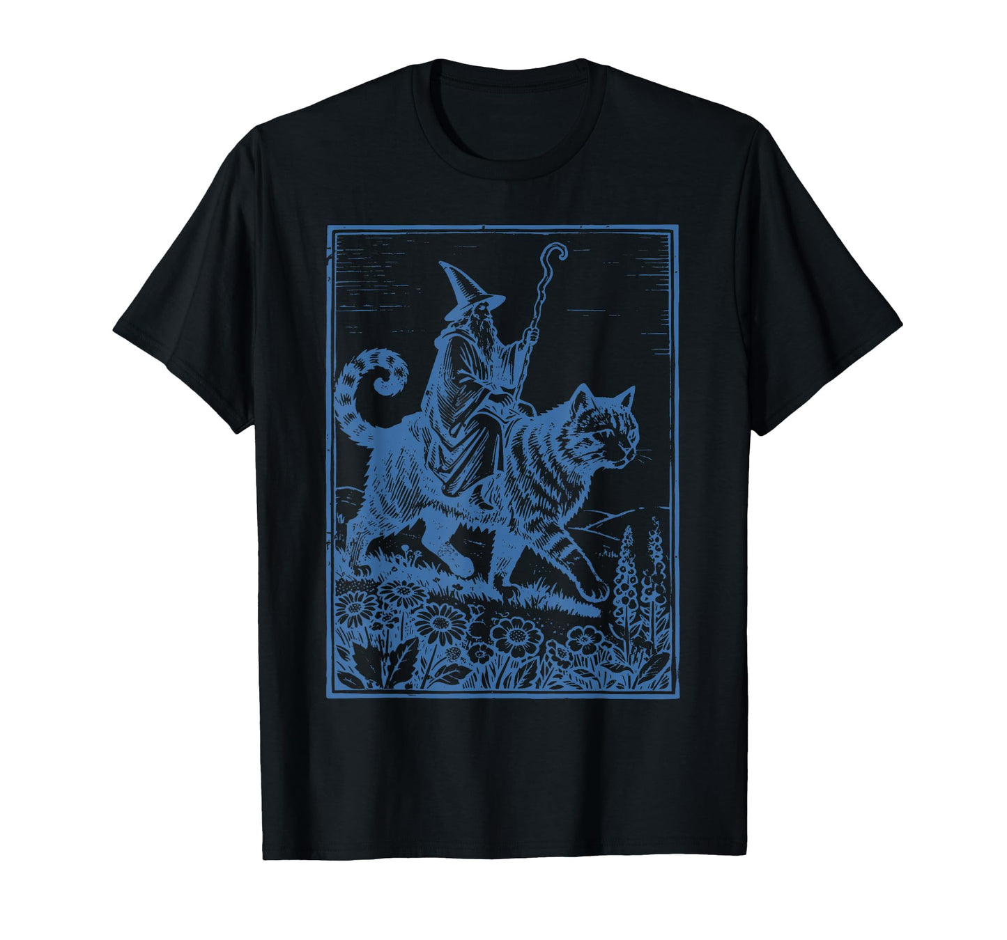 Vintage Wizard Cat Rider Funny Wizard Riding Giant Cat T-Shirt